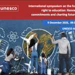 Flyer for the UNESCO event, with an image of people drawing on a chalk board